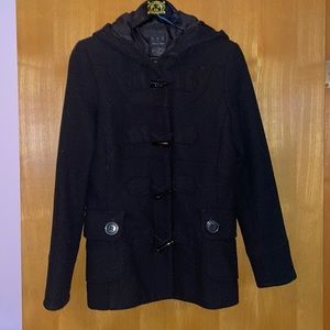 Zara | black wool blend coat with hoodie | size M